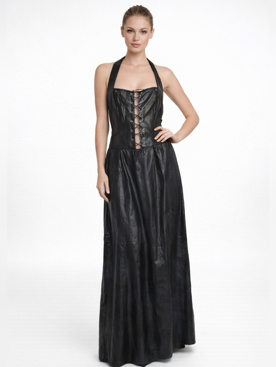 Norah Dresses & Skirts - 🖤 Norah Faux Leather Washed Black Lace-Up Maxi Dress. NWT. Size XL